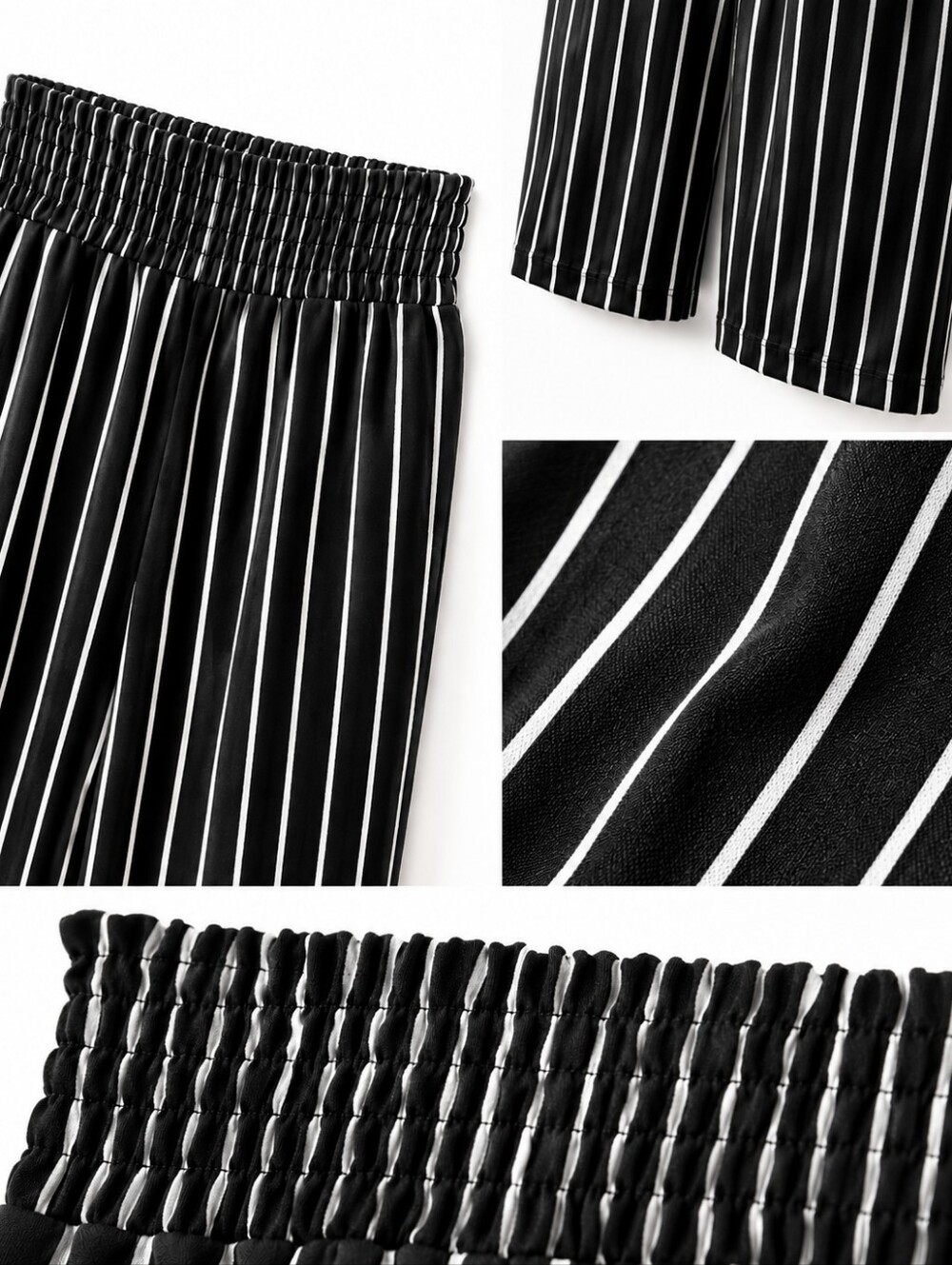 NWT One 5 One Black White Stripe Wide Leg Smocked Waist Pants Size XL - Picture 5 of 11